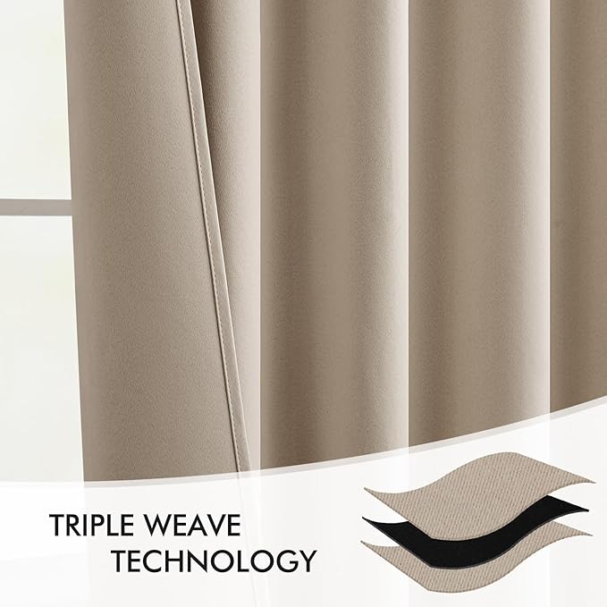 MIULEE Taupe Back Tab Blackout Curtains 90 Inches Long 2 Panels Set for Living Room Bedroom Privacy, Rod Pocket/Pinch Pleat Thermal Insulated Room Darkening Pleated Light Blocking Drapes