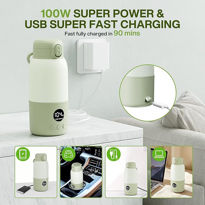 Portable Bottle Warmer for Travel, 2-Min Fast Heating Baby Bottle Warmer,12.8oz Formula Container to Go for Breastmilk, Formula Dispenser with Long-Lasting Keep Warm Function