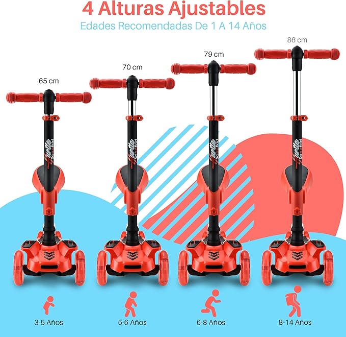 Hurtle 3-Wheeled Scooter for Kids - Wheel LED Lights, Adjustable Lean-to-Steer Handlebar, and Foldable Seat - Sit or Stand Ride with Brake for Boys and Girls Ages 1-14 Years Old