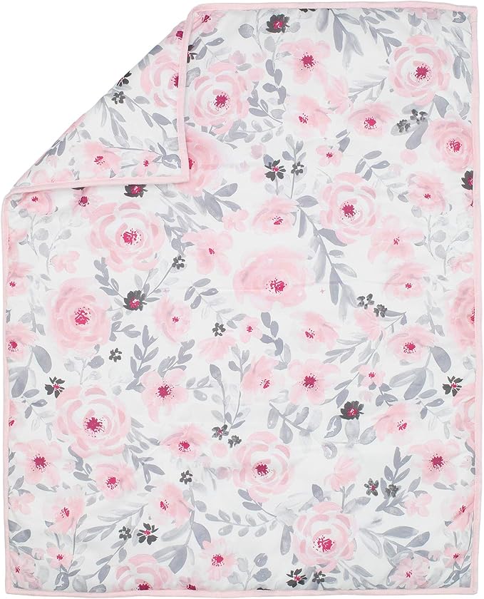 Bedtime Originals Blossom Pink Watercolor Floral 3-Piece Mini Crib Bedding Set