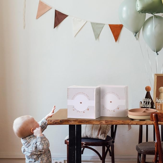 Moonkie Suction Plates for Baby | 100% Silicone BPA-Free Baby Plates with Lids and Food Cover | Divided Design | Microwave and Dishwasher Safe | Toddler Plates 3 Pack