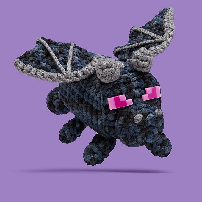 The Woobles Minecraft Crochet Kit – Beginner Crochet Kit for Adults & Kids, Easy Knitting Kit with Woobles Yarn, DIY Crafts, Crochet Animals, Minecraft Toys, Gift for Gamers & Crafters (Ender Dragon)