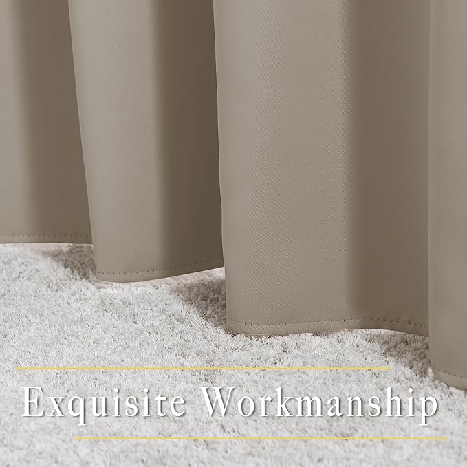 NICETOWN Room Darkening Taupe Curtains for Doorway 80" L, Grommet Light Blocking Window Treatments Blackout Privacy Drapes for Living Room/Kids Room, 2 Panels, W46 x L80