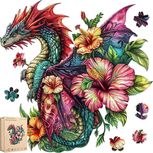 Wooden Puzzles for Adults, Dragon Puzzle Challenge Jigsaw Puzzles 300 Piece (Royal,12.62 in) Thickened Unique Shapes Family Reunion Puzzle, Best Gift for Adults and Kids, Family Game