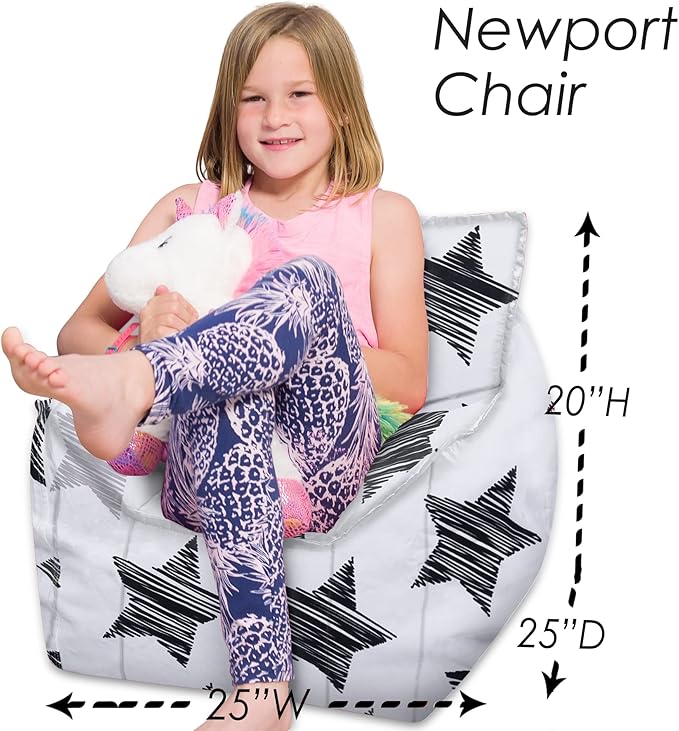 Posh Creations Bean Bag Chair Structured Comfy Seat for Gaming, Reading and Watching TV, for Children, Newport Chair, Canvas - Sketchy Stars