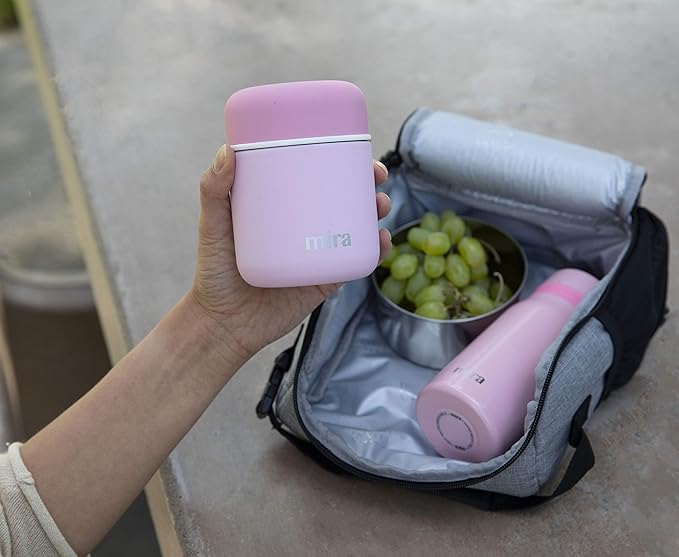 MIRA 9oz Insulated Food Jar Thermo for Hot Food & Soup, Compact Stainless Steel Vacuum Lunch Container - Pink