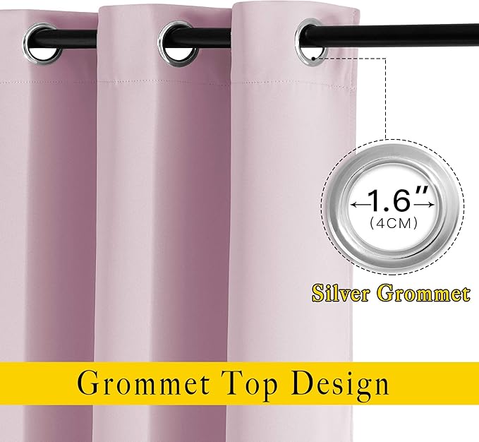NICETOWN Room Darkening Short Curtains for Kitchen - Thermal Insulated Solid Grommet Top Room Darkening Curtain Panels/Draperies for Bedroom/Cafe (Baby Pink, 1 Pair, 34 x 50 Inch)