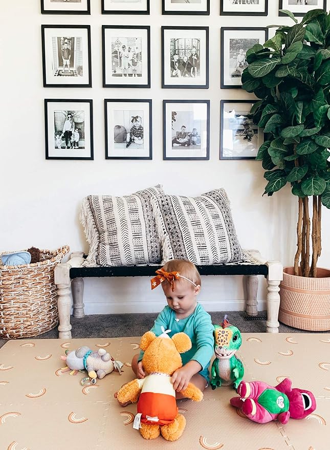 Yay Mats Stylish Extra Large Baby Play Mat. Soft, Thick, Non-Toxic Foam Covers 6 ft x 4 ft. Expandable Tiles with Edges Infants and Kids Playmat Tummy Time Mat (Emery Rainbow)