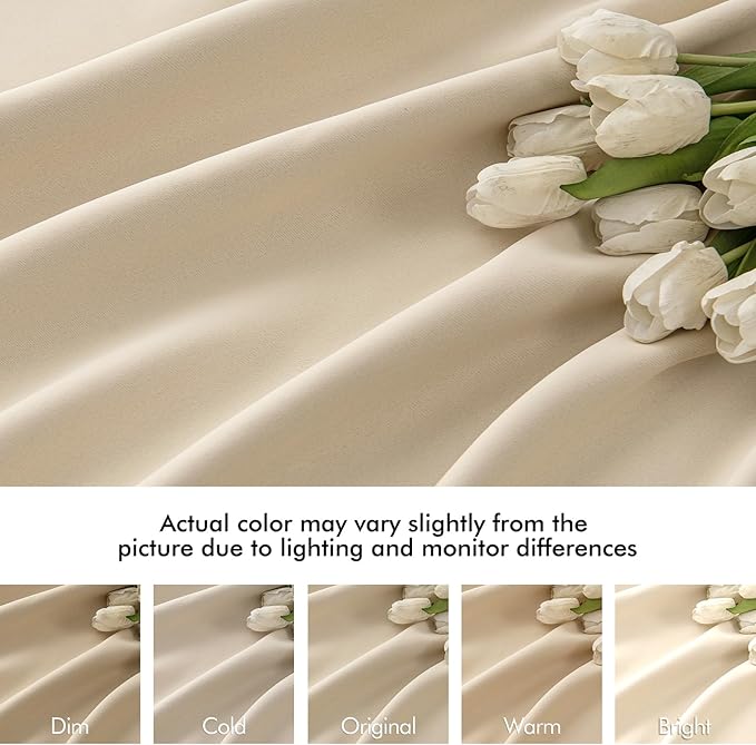 MIULEE Cream Beige Back Tab Light Blocking Curtains 132 Inch Length 2 Panels Set for Living Room Bedroom Privacy, Rod Pocket/Pinch Pleat Thermal Insulated Room Darkening Pleated Blackout Drapes