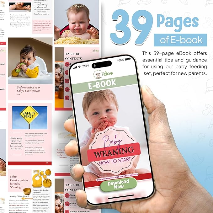 O'doe 17-Piece BPA-Free Silicone Baby Feeding Set | Thick & Soft Suction Plates, Baby Bowls, Wooden Fork & Spoon, and More | Make Mealtime Fun and Easy for Your Little One (Blue, V2)