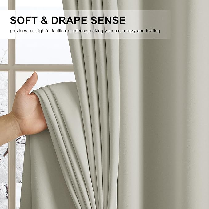 NICETOWN Plylux Blackout Curtains 95" Long for Office Dining Room, Thermal Insulated Sound Reducing Light Block Curtain Panels for Bedroom Modern Room Decorative (52" Wide, 2 Pieces, Sand)