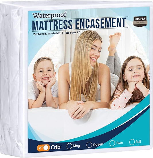 Utopia Bedding Zippered Mattress Encasement Crib, 100% Waterproof Bed Bug and Dust Mite Proof Mattress Protector, Absorbent Six-Sided Mattress Cover