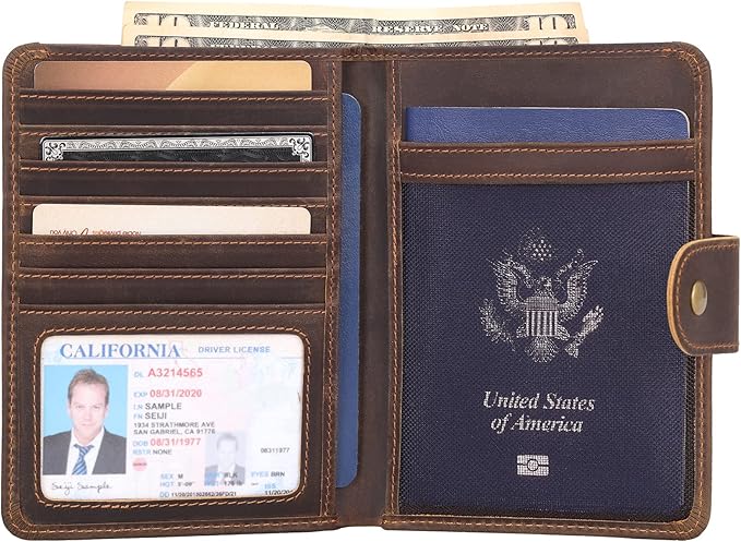 Polare Luxury RFID Blocking Leather Passport Holder Travel Wallet For Men and Women (Dark Brown(Snap Version))