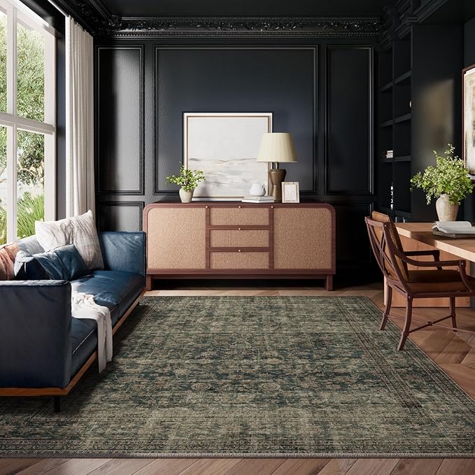 Washable Living Room Area Rug: 6x9 Area Rugs for Bedroom Vintage Stain Resistant Non Slip Low Pile Lightweight Boho Carpet for Kitchen Dining Room Farmhouse Kids Room Nursery