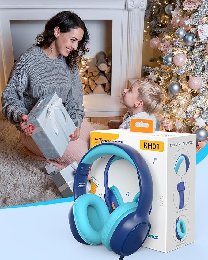 Tronsmart Kids Headphone for School Travel, Foldable Safe Volume 85/93dB, HD Stereo Sound Over-Ear Boys Girls Headphones for Kid, 3.5mm Kids Headphones with Cord for iPad, Kindle, Tablets,KH01(Blue)