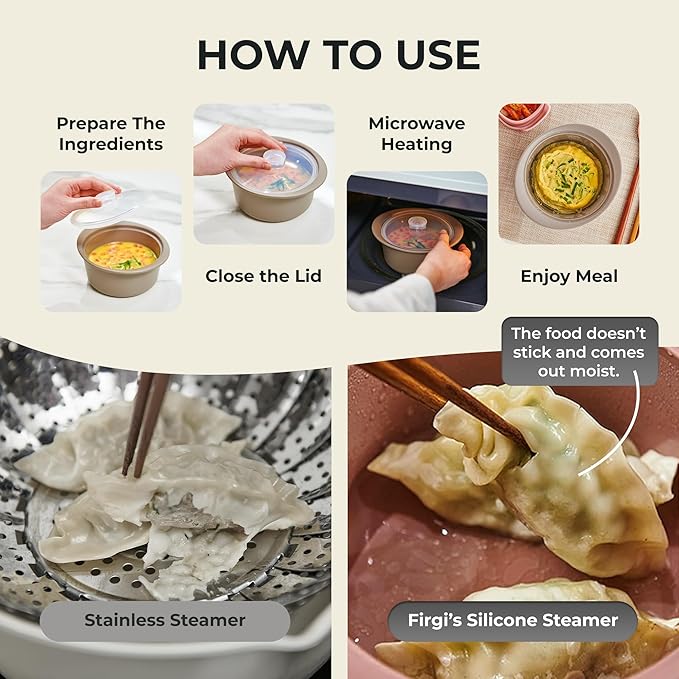 40oz Platinum Silicone Microwave Steamer Pot with Handle & Lid - Korea 100% Food-Grade Steamer Bowl, Heat-Resistant Cooker with Steam Holes, Easy Clean, Dishwasher Safe, Dry Rose