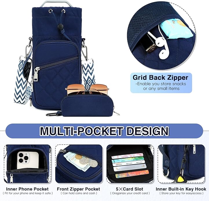 Water Bottle Carrier Bag with Strap, Water Bottle Holder Crossbody Bags for Women Men for Walking, Hiking,Cycling