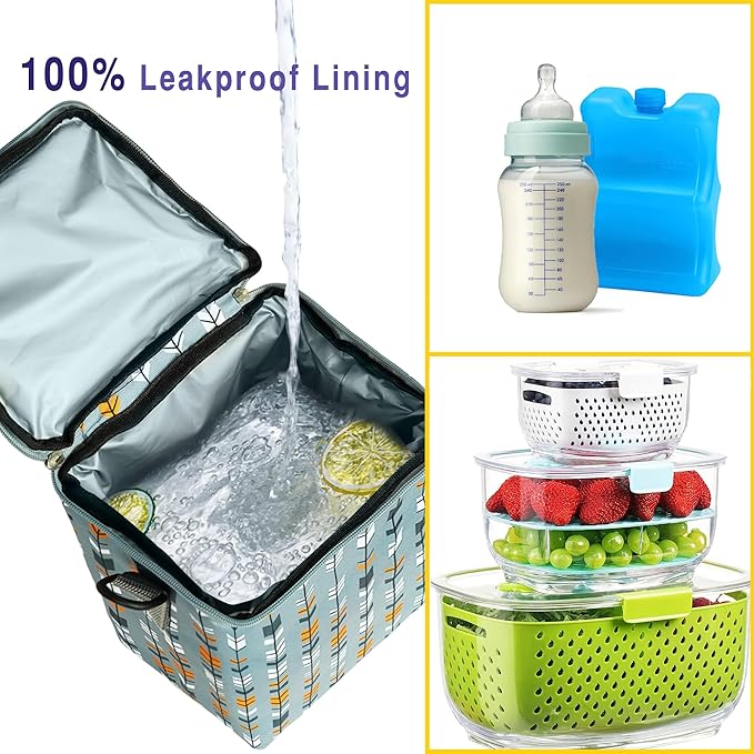 Breastmilk Cooler Bag with Ice Pack Fits 4 Baby Bottles Up to 9 Ounce Insulated Baby Bottle Bag Breast Milk Cooler on The Go with Strap Baby Bottle Cooler Bag for Nursing Mom Daycare or Travel