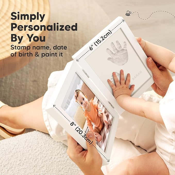Personalized Baby Hand and Footprint Kit, Quick Dry Clay - Newborn Keepsake Feet and Handprint Kit, Nursery Picture Frame, New Mom Gifts for Baby Showers & Registry (Alpine White)