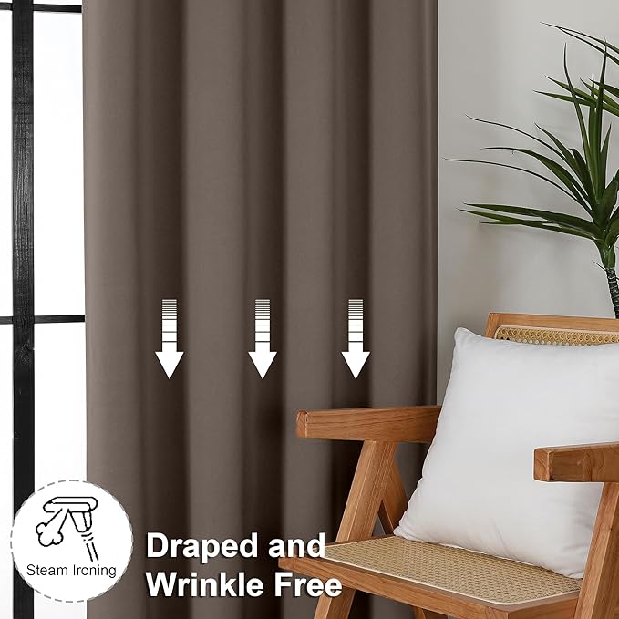 Simplebrand Ava Brown Short Blackout Curtains for Bedroom 45 Inches Long 2 Panels Set, Solid Thermal Insulated, Energy Saving Window Treatment Curtains Blackout Drapes, W40 x L45 Inch, Brown