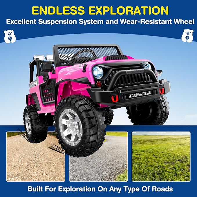 L8 2 Seater Ride On Car, 12V Kids Electric Car w/Remote Control, 4-Wheel Suspension, Bluetooth Speaker, Multi Music Modes, 3 Speeds, LED Lights, Xmas & Birthday Gift Ideas for Kids Ages 3+