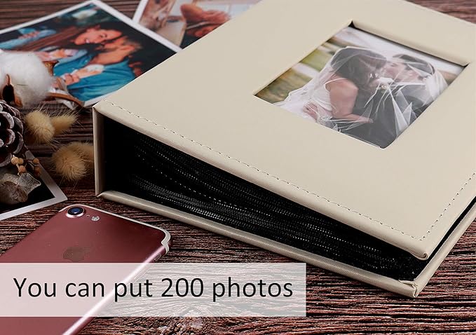 RECUTMS 4x6 Wedding Photo Album - Premium Leather Cover Couple Anniversary Family Baby School Graduation Photo Book (Beige)