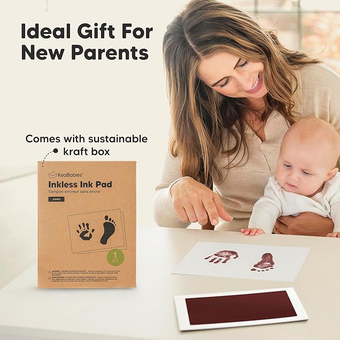 1-Pack Inkless Baby Hand and Footprint Kit - Mess Free Ink Pad for Newborn Keepsake, Dog Nose & Paw Print Kit, Clean Touch Ink Pad for Baby Hand & Footprints, Ideal New Mom Gifts(Auburn, Jumbo)