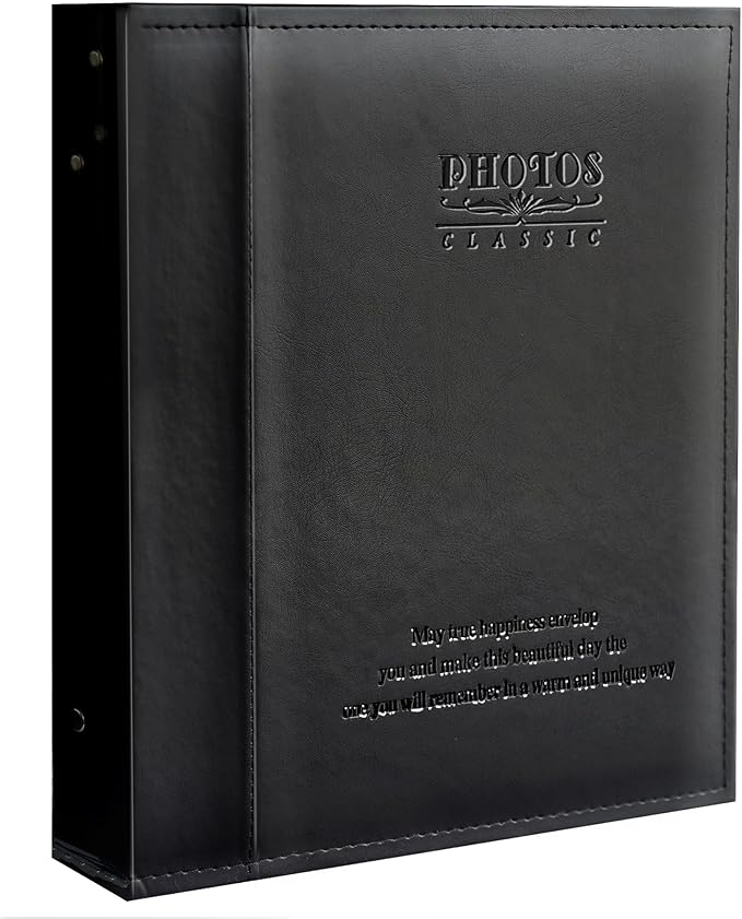 Magnetic Self-Stick Page Photo Album, Family Album, Leather Cover, Hand Made DIY Albums Holds 3x5, 4x6, 5x7, 6x8,8x10 Photos (Black, Large)