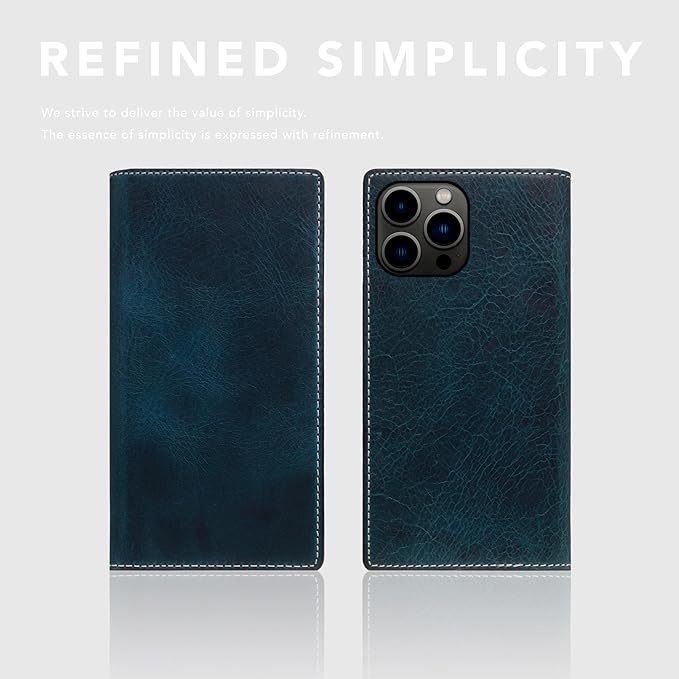 D7 Italian Wax Leather Wallet Case for iPhone 15 Pro Max - [2-in-1] Handcrafted Detachable Diary Style with Magnetic MagSafe Back Cover, Gift Box Included (Blue)