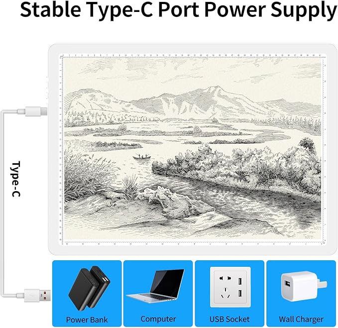 TOHETO A3 Light Board for Diamond Painting, Super Bright Magnetic Light Pad with Side Buttons, Lightbox for Tracing and Drawing, Corded Light Table for Sketching, Animation, Weeding Vinyl (White)