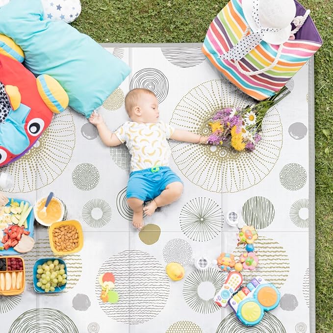 Foldable Baby Play Mat, PIGLOG 0.6 inch Waterproof Playmats for Babies and Toddlers Kids, Safe Foam Playmat for Tummy Time, 50“x50” Playpen Mat, Reversible Portable Baby Floor Mat for Infant, Circle