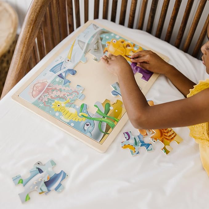 Melissa & Doug Under The Sea Ocean Animals Wooden Jigsaw Puzzle with Storage Tray (24 pcs)