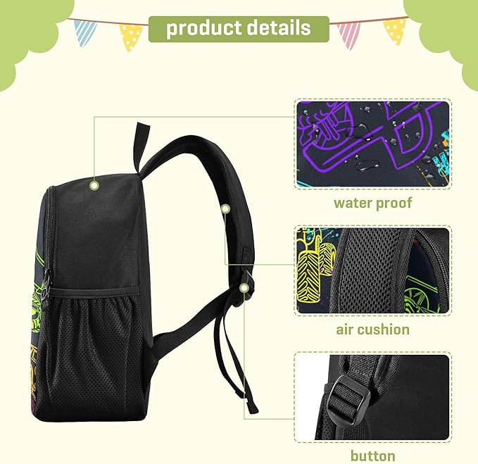 Toddler Monster Truck Waterproof Mini Backpack Boys/Girls Cute Small Kindergarten Pre School Bag (S)