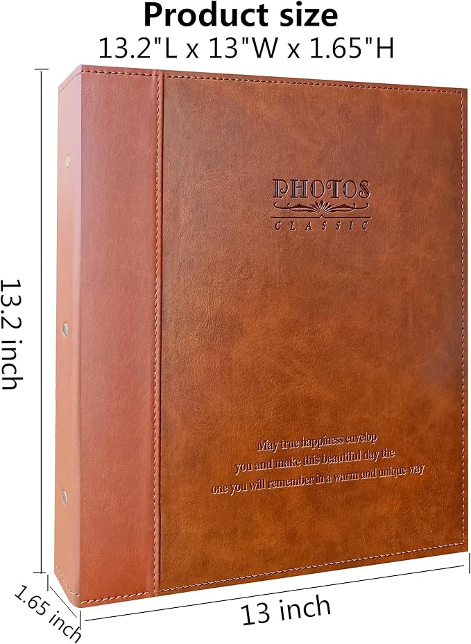 Magnetic Self-Stick Photo Album, Family Album, Leather Cover, Hand Made DIY Albums Holds 3x5, 4x6, 5x7, 6x8,8x10 Photos (Brown, Large)