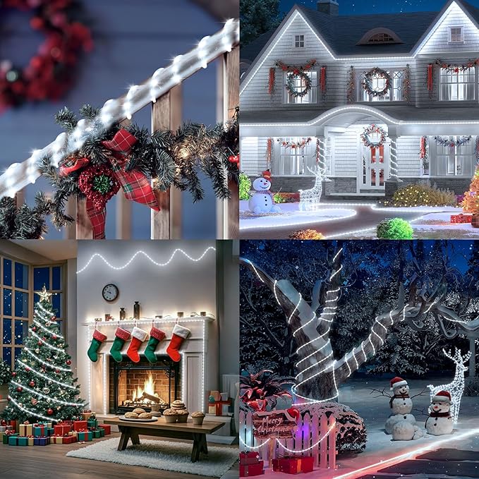 Connectable 66ft 800 LED Rope Lights Outdoor, Cool White Strip Lights Plug in, Outdoor String Lights Waterproof Decorative Lighting for Deck Patio Yard Garden Pathway Pool Camping Room Indoor Décor