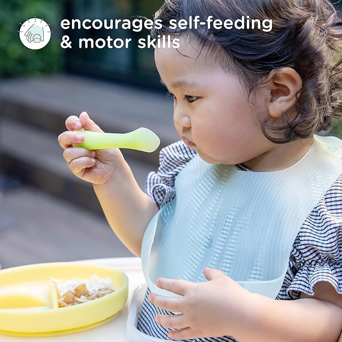 Olababy 100% Silicone Soft-Tip Training Spoon for Baby Led Weaning 2pack (Lemon/Coral)