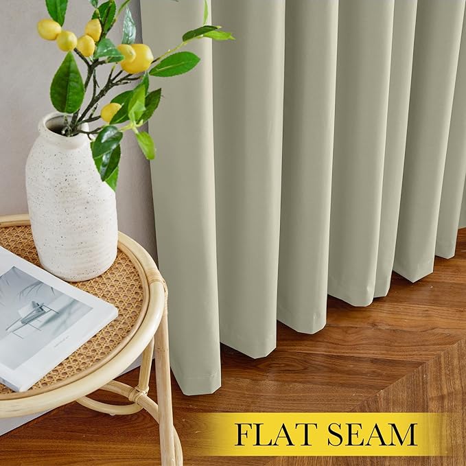 NICETOWN 100% Blackout Curtains 96 inches Long, Grommet Lightweight Easy to Install Portable Blackout Curtains Energy Saving Shades for Living Room/Bedroom, Muted Beige, W52 x L96, 2 Panels