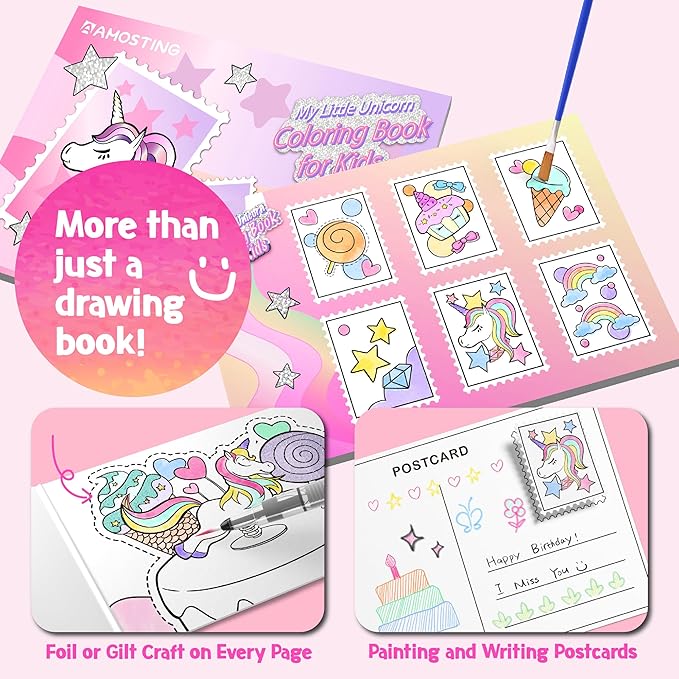 Paint with Water Unicorn Coloring Books for Toddlers,Water Color Paint Set for Teens, Arts and Crafts for Girls Boys Ages 3 4 5 6 7 8+, Birthday Christmas Gift,Travel Toys