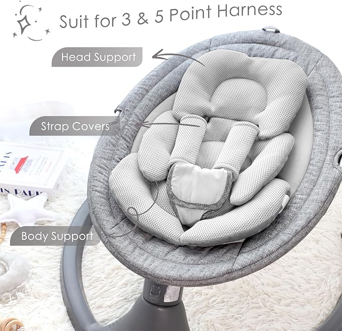 Infant Car Seat Insert for Newborn Girls Boys, Summer Mesh Baby Carseat Head Support with Strap Pads, Soft Reversible Baby Car Seat Insert Cushion Pad for Car Seat, Stroller, Bouncer, Swing, Gray