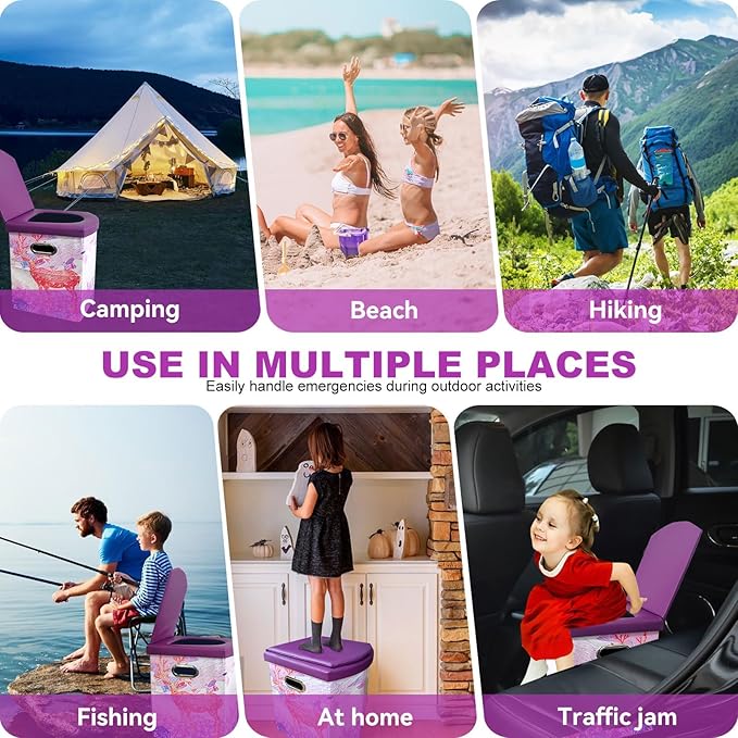 Upgrade XL Portable Toilet for Adults, Extra Large Portable Travel Floding Toilet, Camping Tall Toilets with Lid for Adults and Kids Compact Potty for Car,Hiking,Beach and Camping