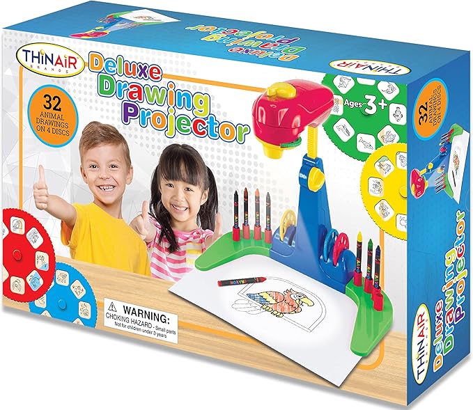 Drawing Projector for Kids 3 & Up | Preschool Tracing Projector Kit Includes 32 Animal Drawings on 4 Sturdy Discs, 8 Crayons & 1 Pad of Drawing Paper for Fun Play-Based Learning