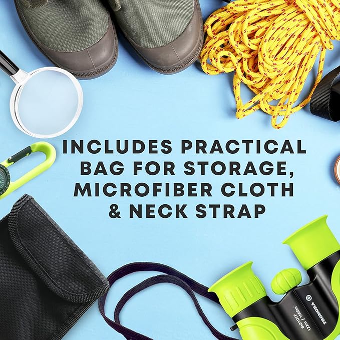 Promora Binoculars for Kids, Set with Magnifying Glass & Compass Purple - Perfect Toy for Little Boys and Girls, Kids Binoculars for 3-12 Years Boys and Girls Present for Toddler