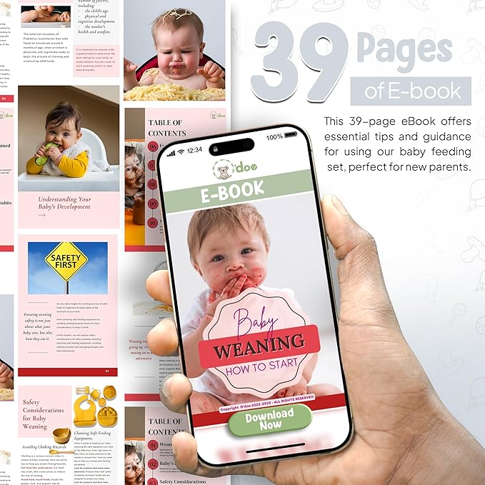 O'doe 17-Piece BPA-Free Silicone Baby Feeding Set | Thick & Soft Suction Plates, Baby Bowls, Wooden Fork & Spoon, and More | Make Mealtime Fun and Easy for Your Little One (Grey, V2)