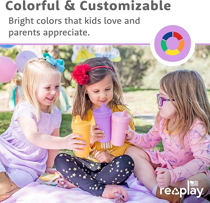 Re-Play Sippy Cups for Toddlers - 10 Oz. Reusable Spill Proof Cups for Kids, Dishwasher/Microwave Safe - Made in USA - Set of 4-3.13" x 6.25" - Cool Blues