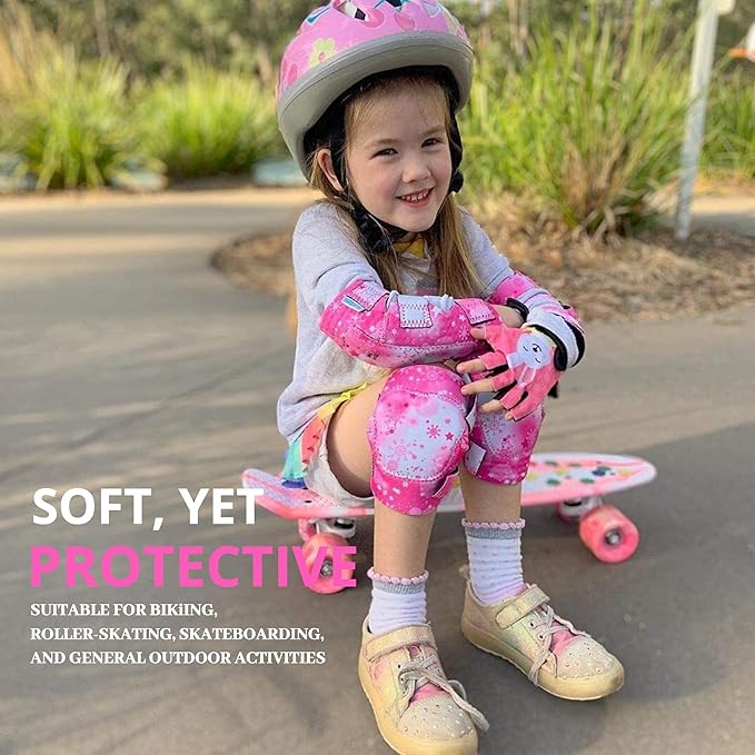 Soft-Style Kids Knee and Elbow Pads with Bike Gloves, Flexible Impact-Resistant Gear for Ages 2-11, Designed for Balance Bikes, Roller-Skating, and Skateboarding