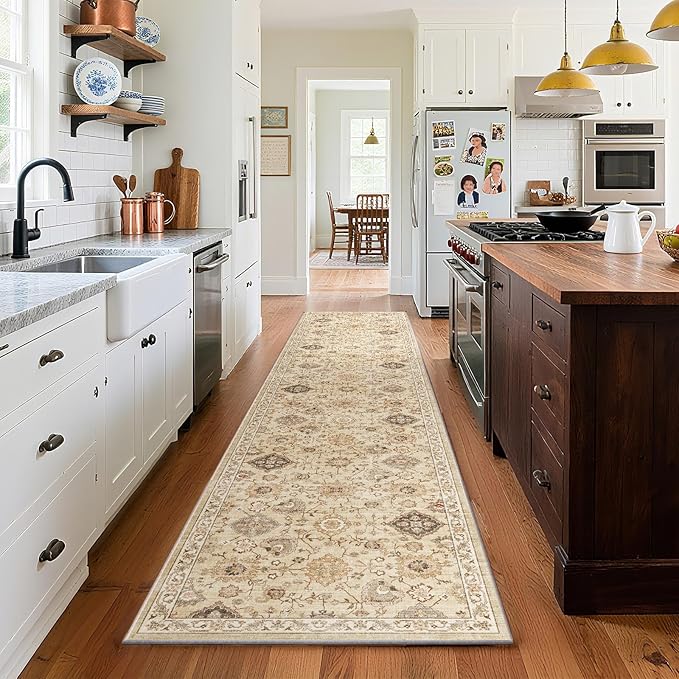Machine Washable Hallway Runner Rug: 2'x10' Kitchen Rugs Stain Resistant Non Slip Low Pile Soft Carpet Runners for Hallways Indoor Entryway Kitchen Beside Bedroom Bathroom Farmhouse