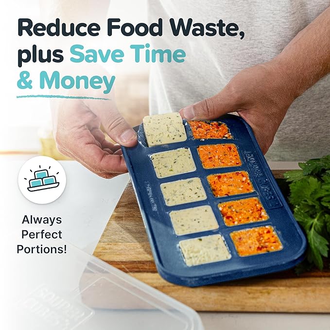 Souper Cubes 2 Tbsp. Silicone Freezer Molds - Perfect for Storing Garlic, Herbs, Ginger, Pesto, Tomato Paste, Lemon Juice, Purees and More - Silicone Baby Food Freezer Tray - Blueberry – 1-Pack