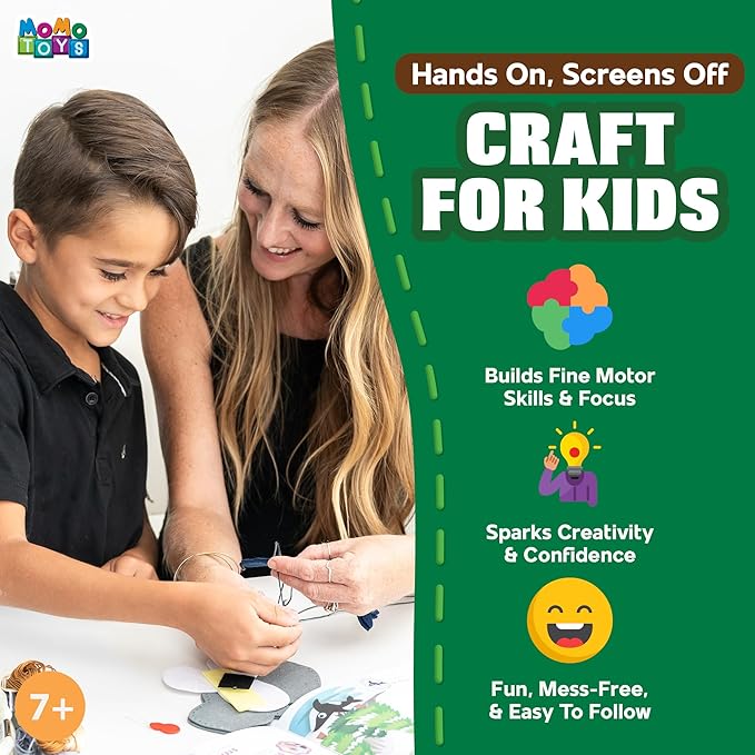 MOMOTOYS Woodland Animals Beginner Sewing Kit for Kids Ages 7+ – Includes 9 Kids Sewing Projects w/Tools & Art Supplies – DIY Felt Crafts for Girls & Boys – Craft Gift for 8, 9, 10, 11, 12 Year Old