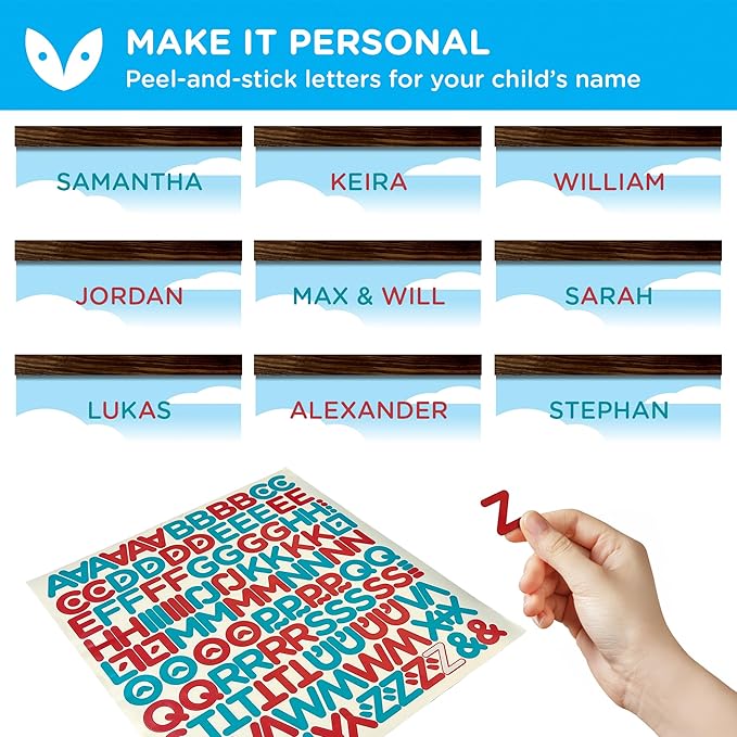 WISE OWL Personalized Growth Chart for Kids - Height Wall Chart for Boys with Peel & Stick Letters for Name - Hanging Canvas Wall Measurement Height Tracker for Baby Gift (Safari)