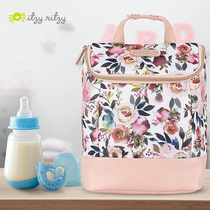 Itzy Ritzy Insulated Bottle Bag – Keeps Bottles Warm or Cool - Holds 3 Bottles & Features Interior Pocket for Ice Pack (Not Included), Blush Floral